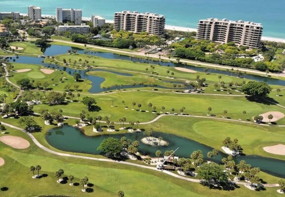 Longboat Key Club Islandside gold course with the view of L'Ambiance condos